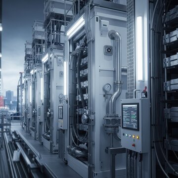 High-Tech Industrial Facility with Machinery and Control Panels