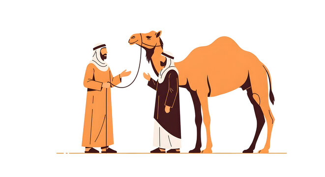 Arab men with camel illustration vector graphic with a flat design style