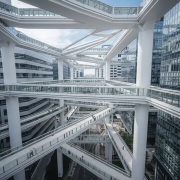Modern Architecture with Unique Walkways and Urban Development Scene