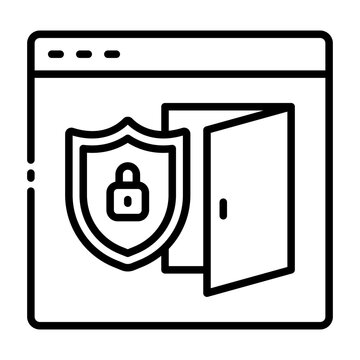 backdoor icon. open door bypasses locked shield defense. hidden system entry