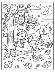 Fototapeta premium Cozy Ghost Camping Coloring Pages 