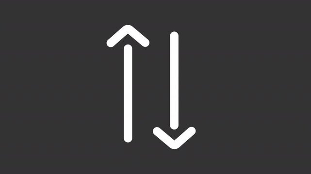 Animated two vertical contrasting arrows white line icon. Data transfer animation. Sorting or exchange indicator. Isolated element on dark background. Alpha transparent video