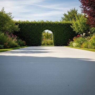 Serene Pathway Through Lush Greenery in Vibrant Garden Landscape