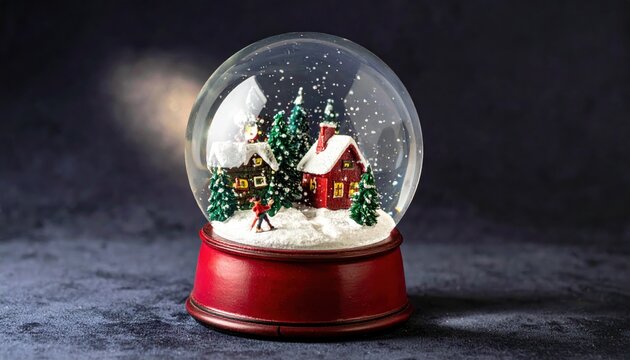 Snow Globe with Miniature Houses and Snowy Trees in Winter Scene