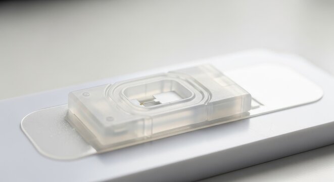Transparent Slide Holder with Microchip on a Clean Surface