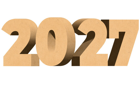 Three dimensional cardboard numbers forming year 2027