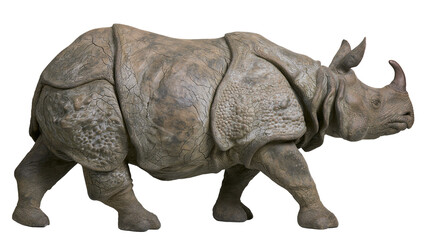 Fototapeta premium Indian rhinoceros with thick wrinkled skin and horn