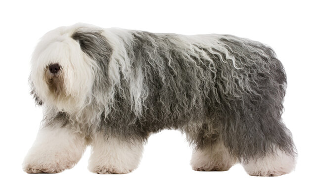 Old English Sheepdog with shaggy grey and white fur