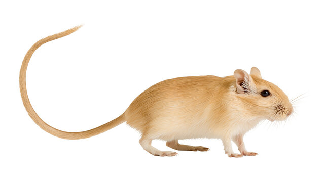 Small gerbil rodent with long tail and beige fur