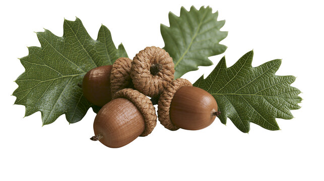 Group of acorns with oak leaves