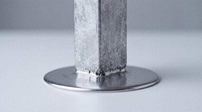 Molten zink metal block melting into liquid puddle on smooth surface. Value loss concept