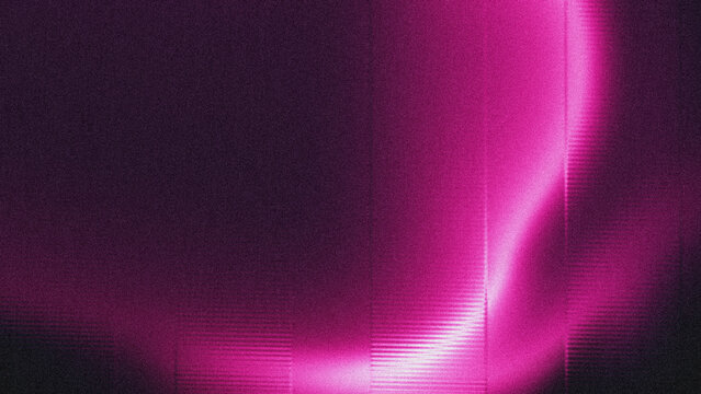 Electric magenta gradient, a brilliant curved light surging across prominent digital noise with subtle horizontal interference, diffusing into deep plum shadows, ideal for digital backdrops.
