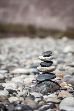A zen balanced stones stack close up balance peace silence concept
