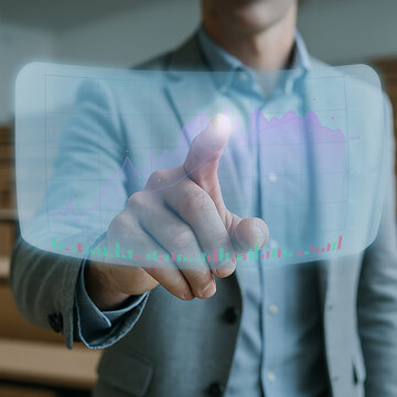 A person in business attire gesturing with a pointing hand indoors.