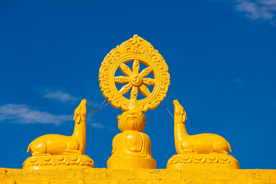 A buddhist Wheel of the Law. Kungri Monastery, Pin Valley, Himachal Pradesh, India