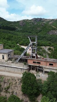 Old Mining Tower in Montevecchio Industrial Landscape Italy