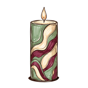 swirl pattern candle, burning pillar candle, witchy lighting element, gothic candle flame, isolated png clipart