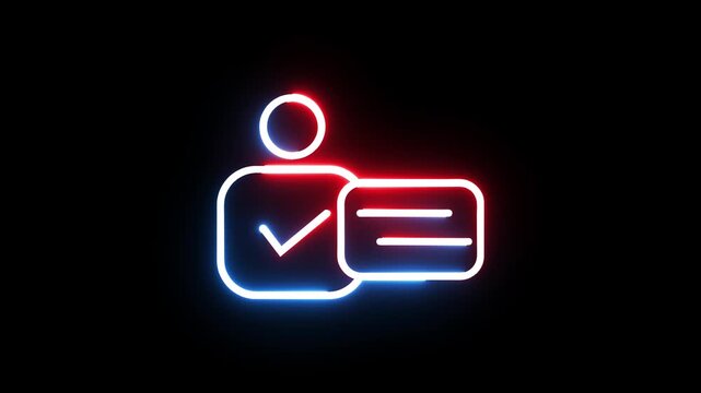 Animated neon user profile verification icon glowing with blue and red light loop footage.
