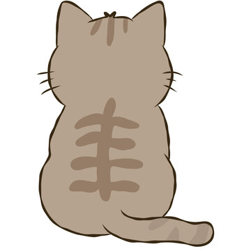 Brown Tabby Cat Sitting Back View Cute Pet Kitten Hand Drawn Doodle Illustration