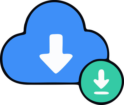 Cloud download icon with arrow isolated on white background, data storage transfer and cloud computing concept