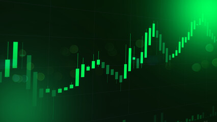 Fototapeta premium Financial stock market graph with candlestick chart on dark green background, digital trading platform, investment concept, forex market data, business growth visualization
