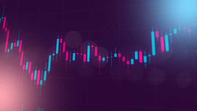 Financial stock market candlestick chart on a dark background with glowing light effects trading analysis, investment, and economic growth concept digital visualization of market trends