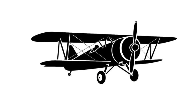 Vintage Propeller Biplane Silhouette Front Perspective