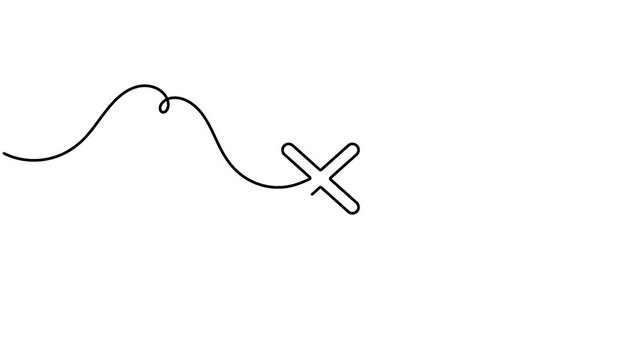 Cross mark in speech bubble frame icon sign continuous one line drawing moving on white background minimalist single art cancellation message and rejection chat symbol animation video