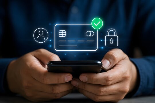 Person using a smartphone for secure online credit card payment and digital financial transaction