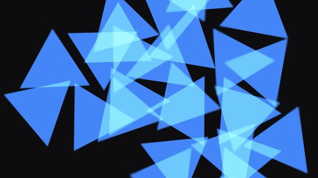 Abstract blue triangles forming and dissolving against a dark background in a dynamic motion sequence