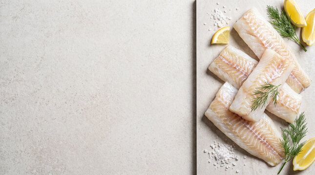 Cod Fillets with Lemon Dill and Copy Space