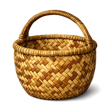 Traditional Indonesian Handwoven Rattan Market Basket (Bakul) Isolated 3D Render with Natural Wicker Texture and Transparent Background