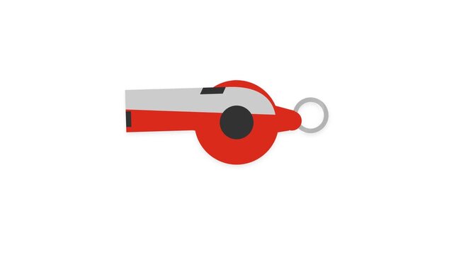 Red and White Sports Referee Whistle Icon with Classic Shape and Clear Details, Symbol of Sport, Competition, Rules, Decision, Control and Signaling in Games and Matches, Flat Graphic Design