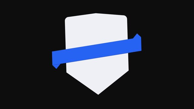 Minimalist Shield Icon with Attached Blue Ribbon Banner, Symbol of Protection, Honor, Quality, Trust, Security, Achievement and Official Recognition, Simple Flat Design Graphic Element