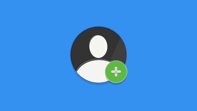 Add New User Profile Icon with Human Figure and Plus Sign, Symbol of Creating Account, Adding Contact, Member, Registration and Building Network, Simple Flat Graphic on Blue Background