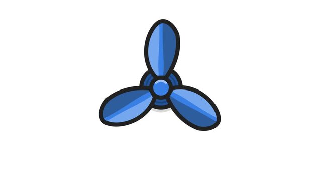 Blue Cartoon Rotating Propeller Icon with Smooth Spinning Motion and Blades, Symbol of Aviation, Aircraft, Boat, Engine, Movement, Flight and Transportation Concept