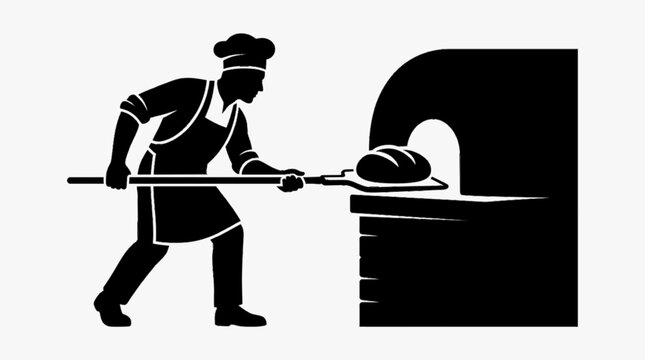 Baker Putting Bread into Oven Silhouette Illustration