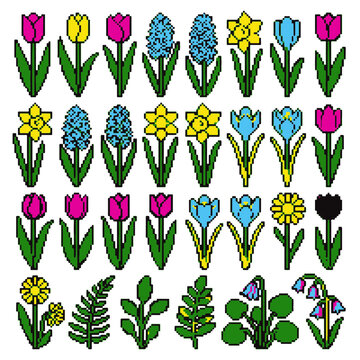 Botanical Pixel Flower Collection for Game Design and Retro Digital Art Assets
