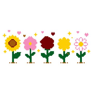 Charming Pixel Flower Collection for Digital Art and Game Design