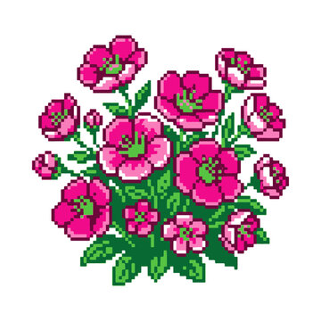 Pixel Flower Bouquet Vintage 8 bit Art for Retro Game Design and Digital Crafts
