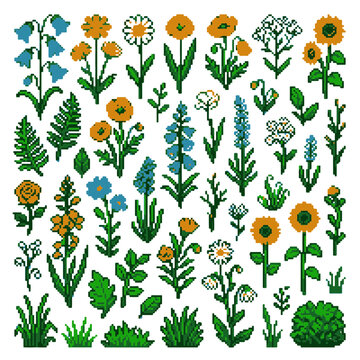 Pixel Flower Botanical Sprites Set for Game Development and Digital Craft Projects