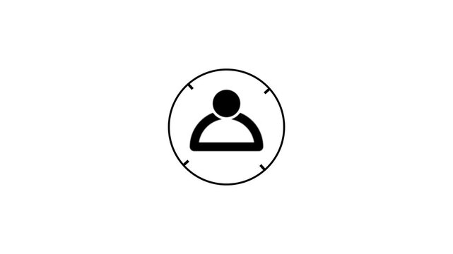 Black neon outline of a person icon within a circular target reticle on a white background symbol user.