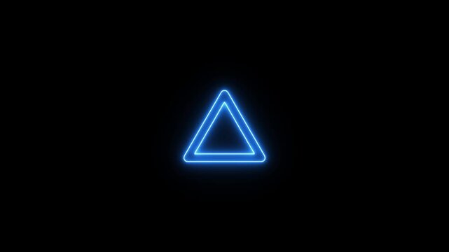 Bright blue Neon Triangle Outline On A Dark Background glowing