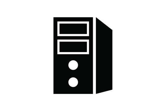 Computer Tower CPU Server Mainframe Hardware Vector Silhouette Icon