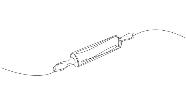 animated continuous line drawing of wooden rolling pin. baking, cooking, and bakery logo design, line art animation