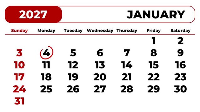 Marking 2027 January 4 on the calendar with a red circle	
