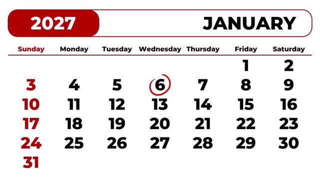 Marking 2027 January 6 on the calendar with a red circle	
