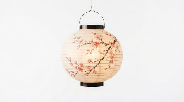 A beautiful traditional paper lantern decorated with floral patterns used for the celebration of the mid autumn festival in china isolated white background