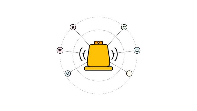 Animated Ringing Bell Icon with Global Network Connection Symbols