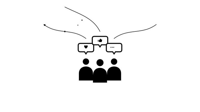 Minimalist Animated Community Icon with Social Media Speech Bubbles and Interactions